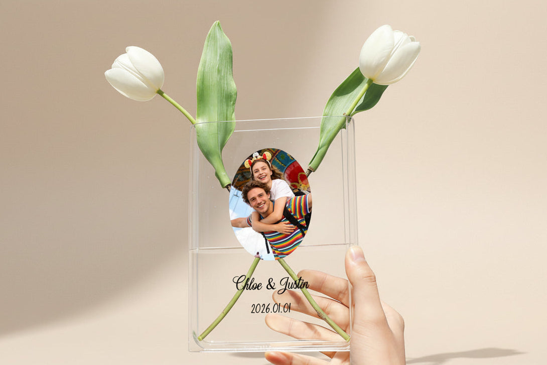 Custom Photo Acrylic Book Vase, Personalized Picture Book Decor,Romantic Valentine s Day Gift for Her or Him, Couple or Anniversary Keepsake