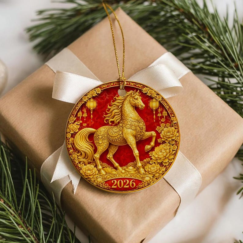 Year of the Fire Horse 2026 Ornament, Chinese New Year Decoration, Lunar New Year Ceramic Keepsake, Zodiac Horse Gift