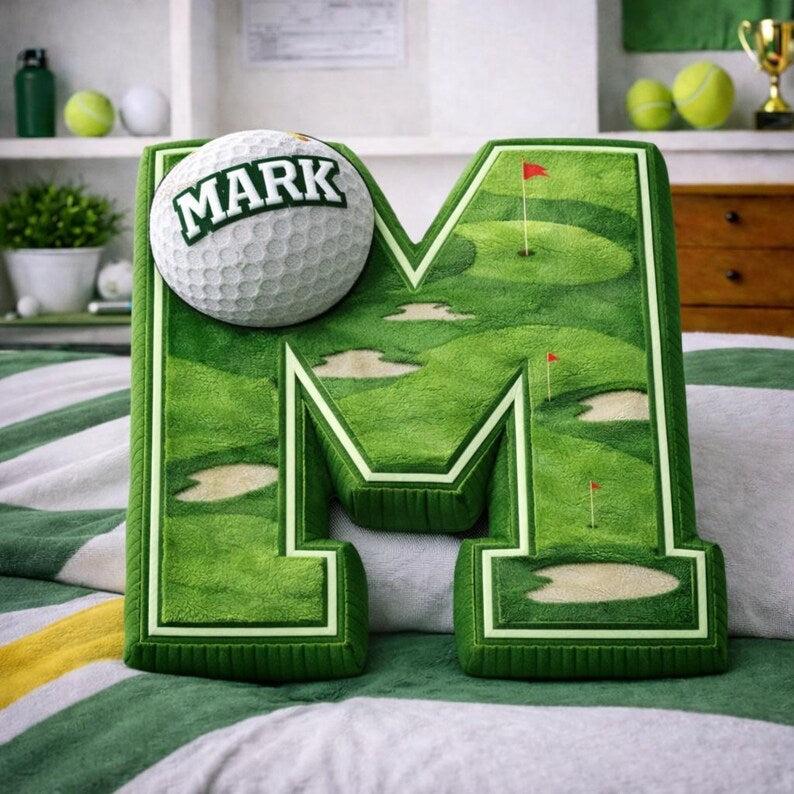Personalized Golf Letter Pillow | Custom Name Plush Cushion