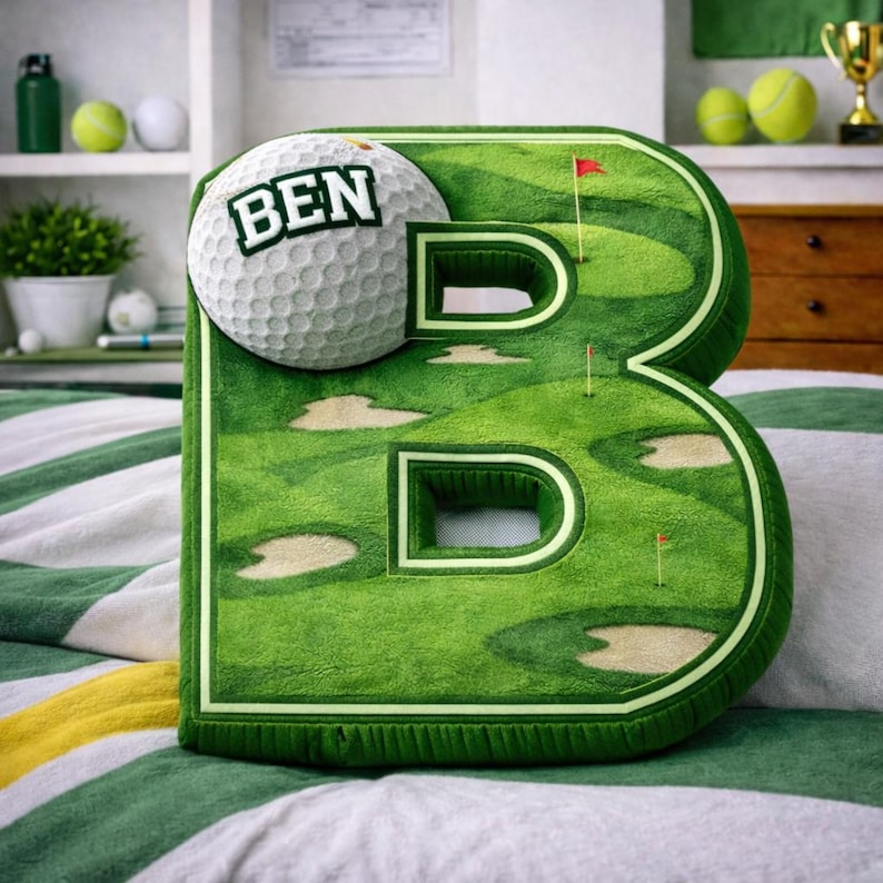 Personalized Golf Letter Pillow | Custom Name Plush Cushion
