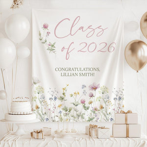 2026 Graduation Banner, Wildflower Graduation Decorations, Personalized Class of 2026 Tapestry, Graduation Backdrop for Girls