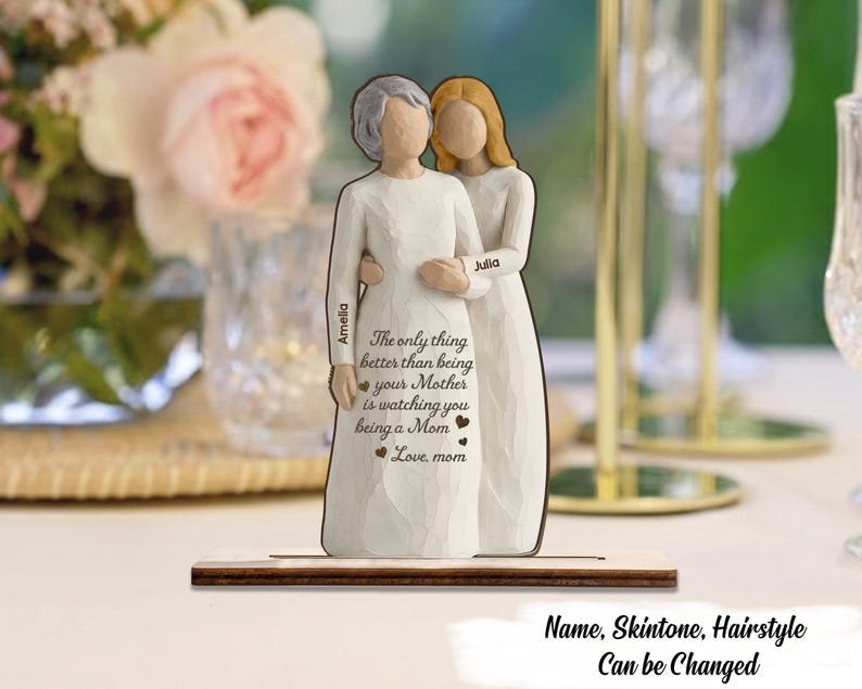 Personalized Mother Daughter Wooden Figurine, Mothers Day Gift