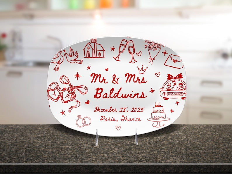 Personalized Wedding Platter, Custom Couple Name Plate with Date, Newlywed Gift, Engagement or Bridal Shower Keepsake