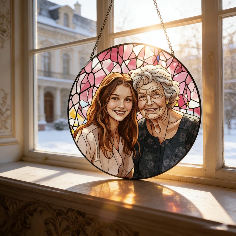 Custom Stained Glass Family Portrait Suncatcher, Personalized Window Hanging from Photo, Unique Picture Gift, Family Memory Art