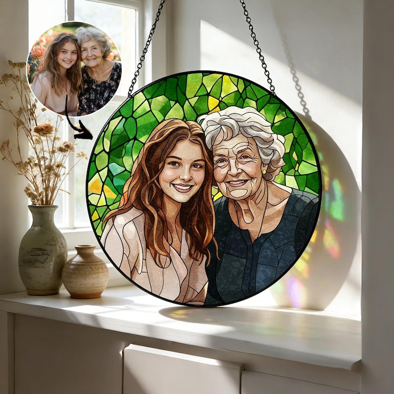 Custom Stained Glass Family Portrait Suncatcher, Personalized Window Hanging from Photo, Unique Picture Gift, Family Memory Art