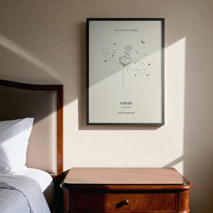 Personalized Birth Flower Print Celestial Watercolor Birthday Gift