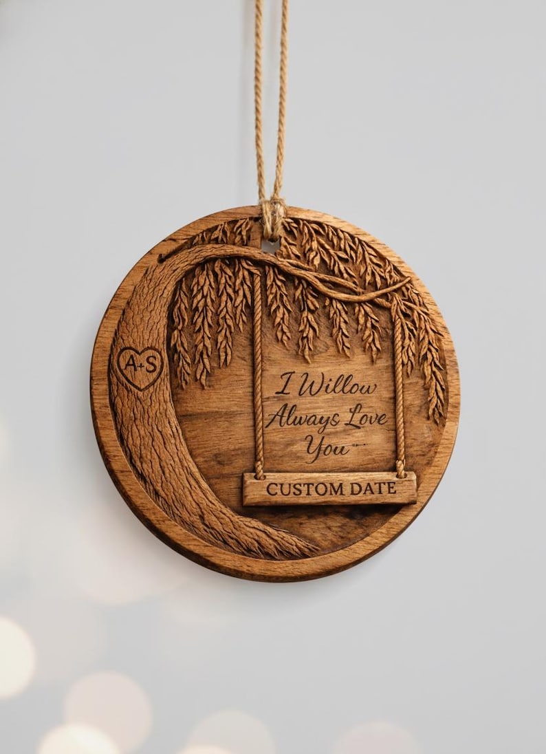 Personalized Willow Tree Wooden Ornament, 9th Anniversary Keepsake, 2D Flat Ornament