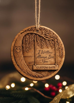 Personalized Willow Tree Wooden Ornament, 9th Anniversary Keepsake, 2D Flat Ornament