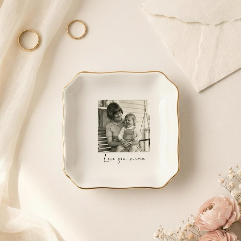 Custom Photo Trinket Tray, Photo Gift for Mom, Personalized Ring Dish, Jewelry Storage Tray, Mother of the Bride Gift, Photo Keepsake