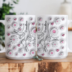 Personalized Grandma Mug, Holding Hands Floral Design, Mother's Day Gift