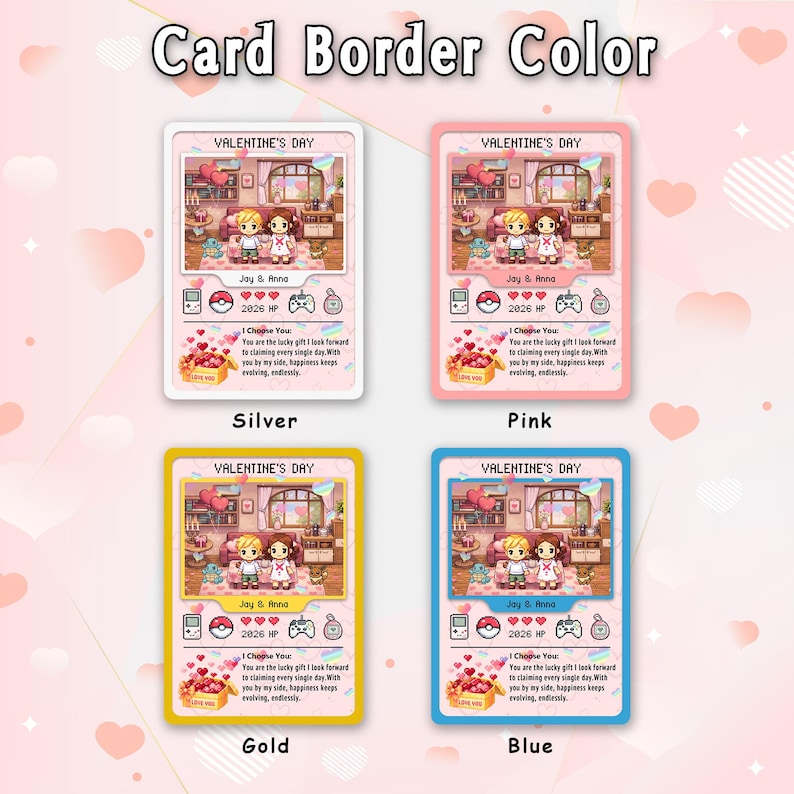 Custom Pkm Anniversary Card, Hand Painted Valentine Card, Gift for Boyfriend