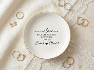 Personalized Engagement Ring Dish, Custom Ceramic Bible Jewelry Tray, Christian Wedding Gift for Couple, Bedroom Decor for Everyday Use