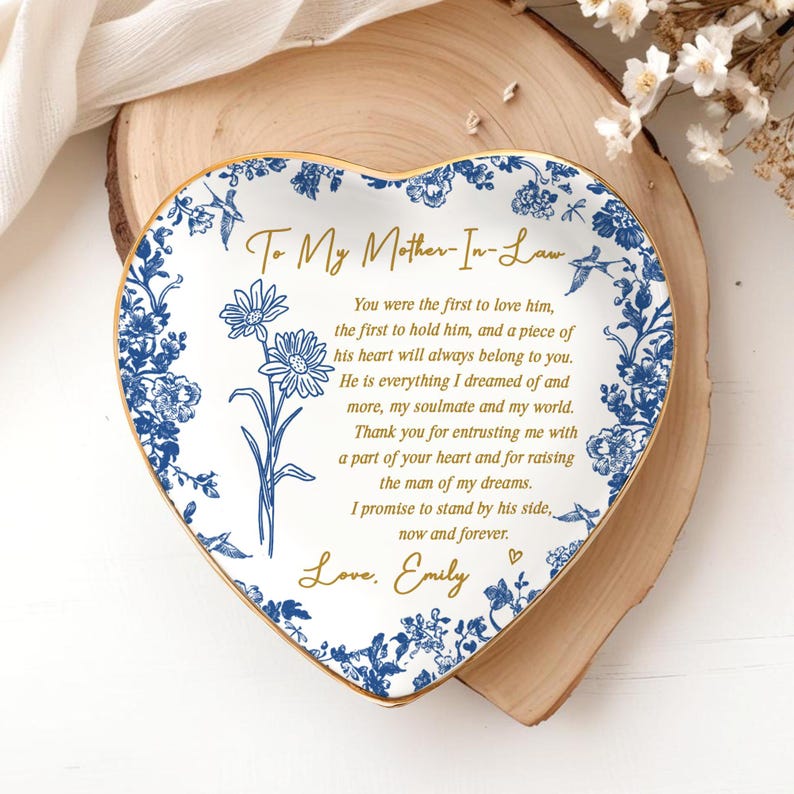 Personalized Mother-in-Law Gift for Mother of the Groom Wedding Ring Dish,Toile De Jouy Mom Gift from Bride,To My Mother in Law Wedding Gift