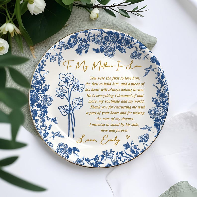 Personalized Mother-in-Law Gift for Mother of the Groom Wedding Ring Dish,Toile De Jouy Mom Gift from Bride,To My Mother in Law Wedding Gift