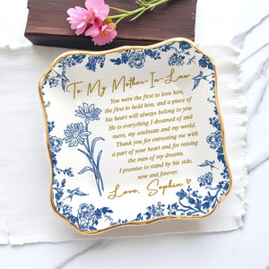 Personalized Mother-in-Law Gift for Mother of the Groom Wedding Ring Dish,Toile De Jouy Mom Gift from Bride,To My Mother in Law Wedding Gift