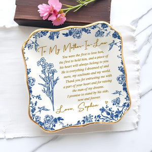 Personalized Mother-in-Law Gift for Mother of the Groom Wedding Ring Dish,Toile De Jouy Mom Gift from Bride,To My Mother in Law Wedding Gift