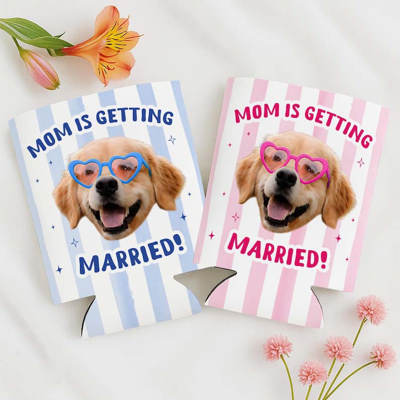 Personalized Dog Photo Mom Is Getting Married Can Cooler, Bachelorette Party Favors, Dog Mom Bach Can Cooler, Bridal Shower Favors