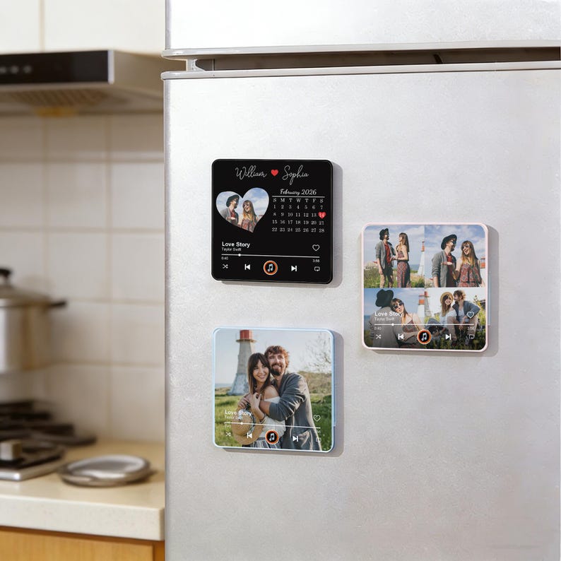Personalized Fridge Music Magnet,Valentine s Day Gift for Her,Plays Custom Song,Gift for Him,Couples,Custom Photo Music Fridge Magnet