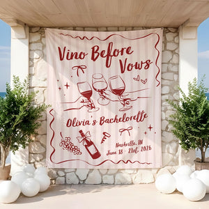 Vino Before Vows Party Tapestry, Personalized Wine Bachelorette Party Banner, Bridal Shower Party Backdrop, Winery Bach Party Welcome Sign