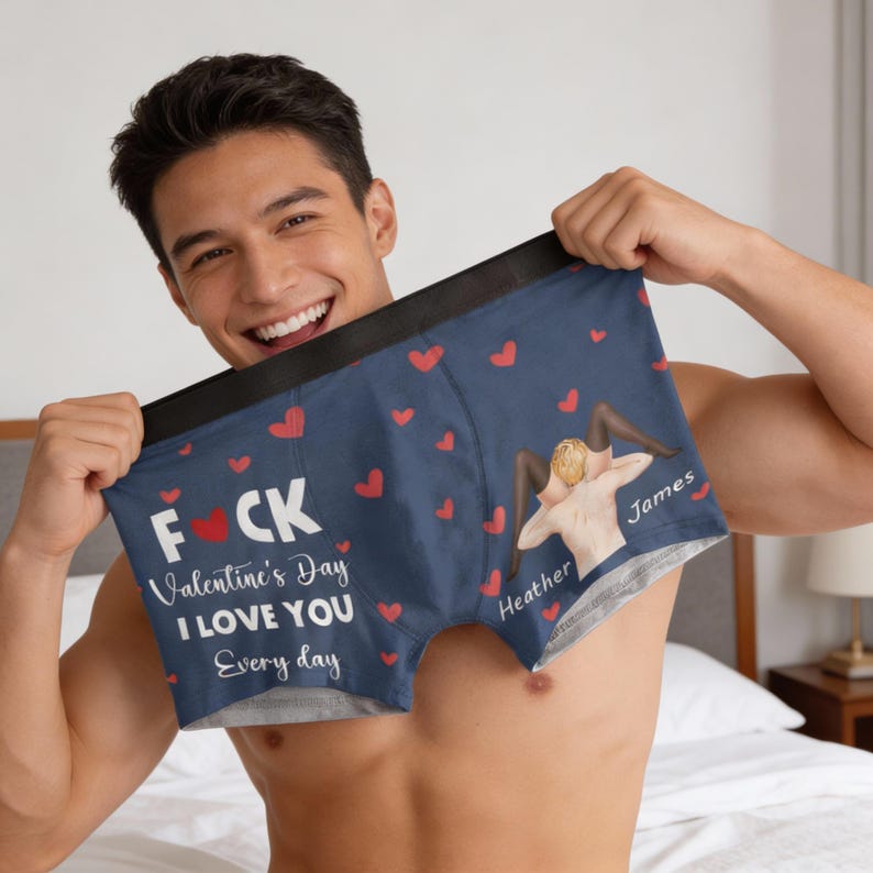 Personalized Cartoon Boxer Briefs, Funny Valentine's Day Gift, Custom Mens Underwear with Names