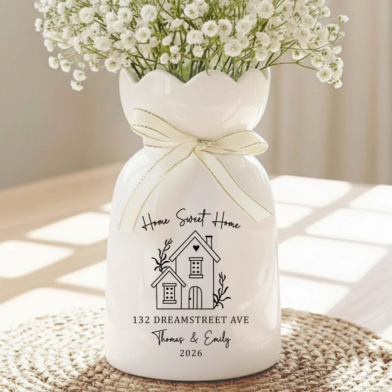 Personalised First Home Gift, Custom Flower Vase for New Home Occasion, Housewarming Gift For Couple, Moving In Gift for Friend, Owners Gift