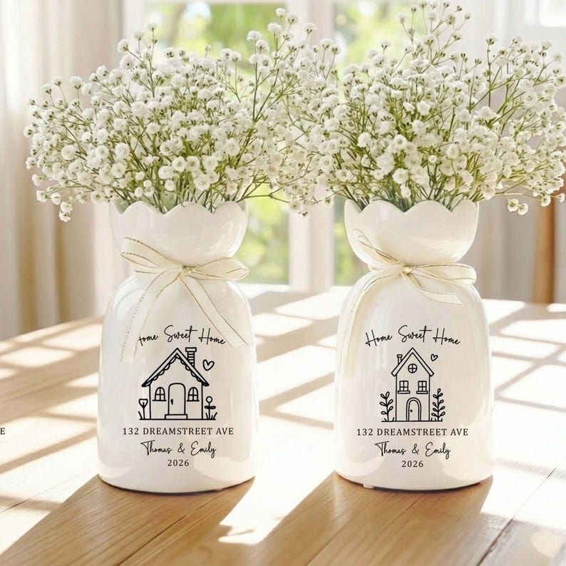 Personalised First Home Gift, Custom Flower Vase for New Home Occasion, Housewarming Gift For Couple, Moving In Gift for Friend, Owners Gift