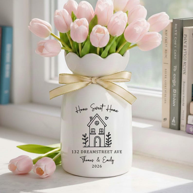 Personalised First Home Gift, Custom Flower Vase for New Home Occasion, Housewarming Gift For Couple, Moving In Gift for Friend, Owners Gift