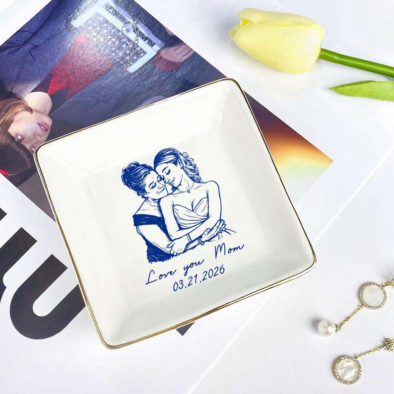 Custom Photo Mother of The Groom Jewelry Dish, Love you Mom Tray, Mother of the Bride Gift, Wedding Day