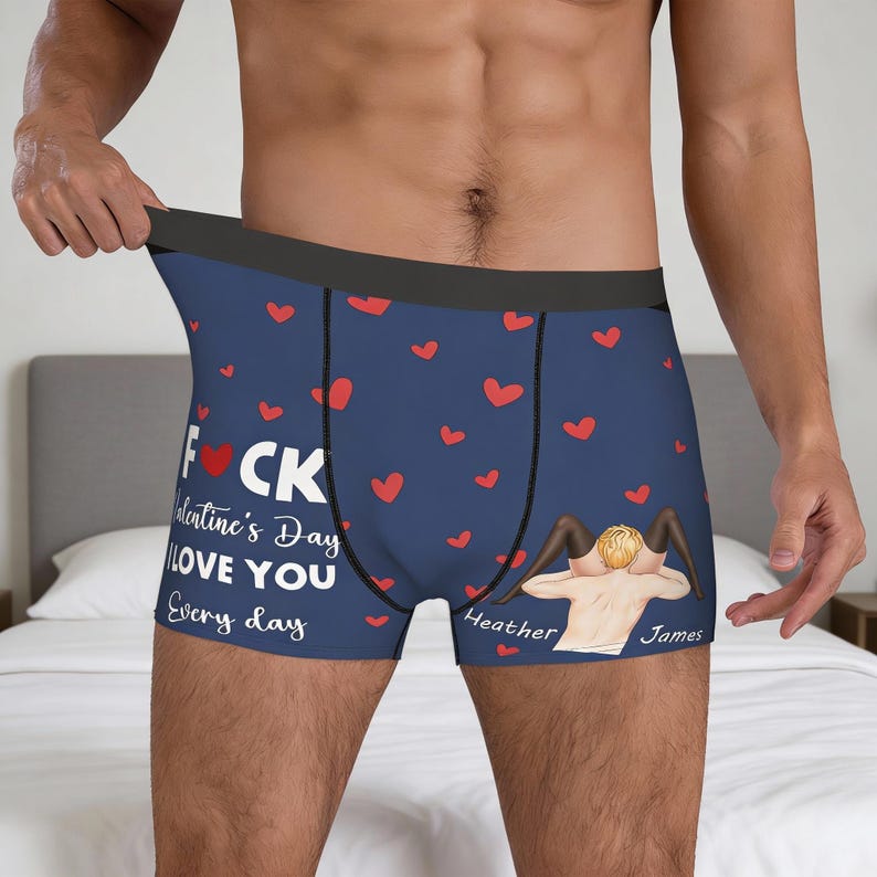 Personalized Cartoon Boxer Briefs, Funny Valentine's Day Gift, Custom Mens Underwear with Names