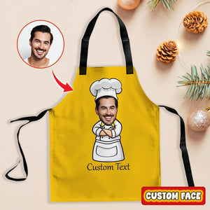 Custom Face Chef Apron, Funny Cartoon Kitchen Gift for Dad Mom Cook, Christmas Gift for Home Chef, BBQ, Baking Lover