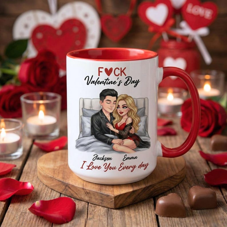 Custom F*ck Valentine's Day Accent Mug, I Love You Every Day Coffee Cup, Couple Matching Mug, Romantic Gift, Anniversary Gift, Gift For Her