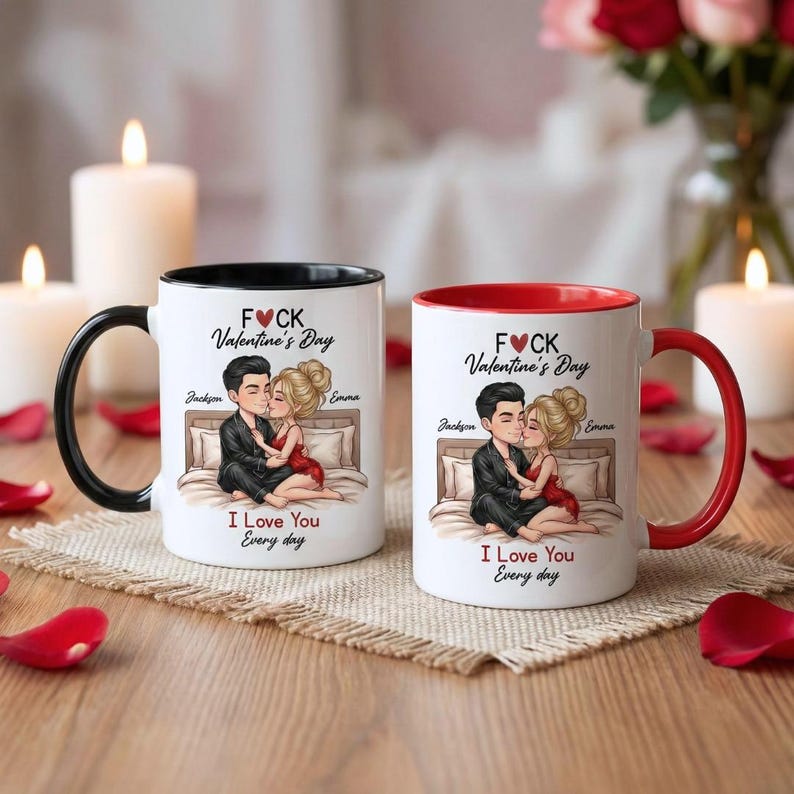 Custom F*ck Valentine's Day Accent Mug, I Love You Every Day Coffee Cup, Couple Matching Mug, Romantic Gift, Anniversary Gift, Gift For Her