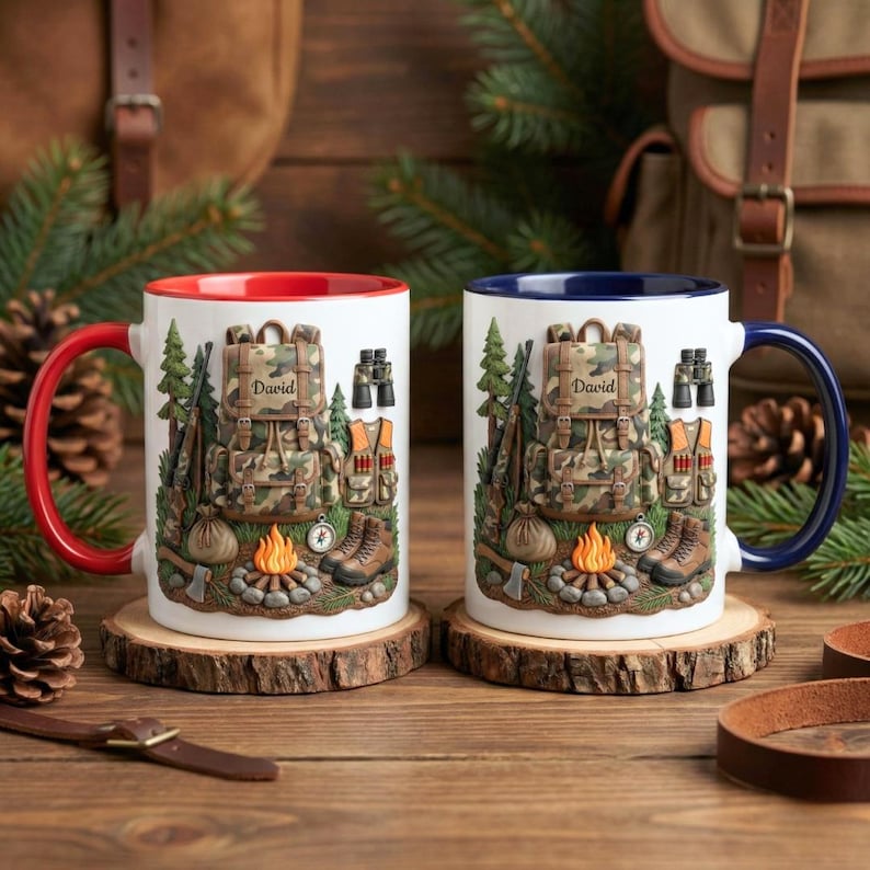 Custom Name Hunting Accent Mug, Nature Lover Hunter Coffee Mug, Gift For Him, Father's Day Gift For Dad Grandpa