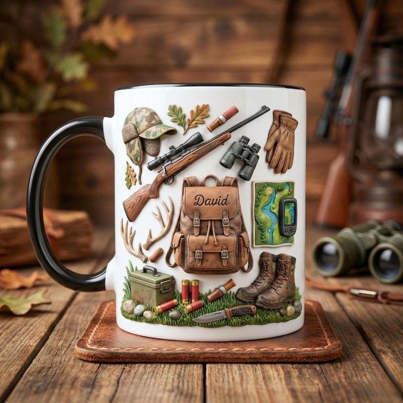 Custom Name Hunting Accent Mug, Nature Lover Hunter Coffee Mug, Gift For Him, Father's Day Gift For Dad Grandpa