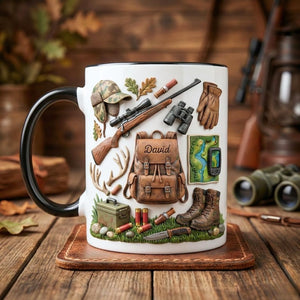 Custom Name Hunting Accent Mug, Nature Lover Hunter Coffee Mug, Gift For Him, Father's Day Gift For Dad Grandpa