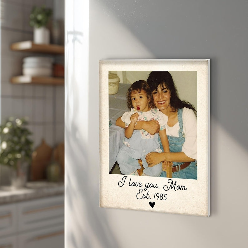 Custom Vintage Photo And Year Magnet: Mom And Kids Photo Keepsake Gift, Mother's Day Gift For Mom