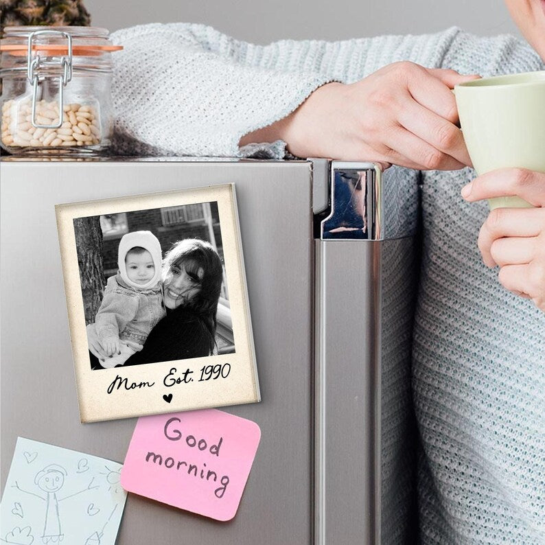 Custom Vintage Photo And Year Magnet: Mom And Kids Photo Keepsake Gift, Mother's Day Gift For Mom