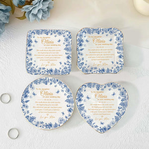 Personalized To My Daughter On Wedding Day Ring Dish, Wedding Gift for Bride, Toile De Jouy Trinket Tray, Gift For Daughter on Wedding Day