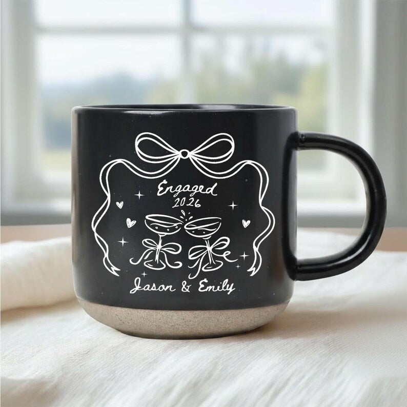 Personalized Engagement Mug, Custom Names & Year Coffee Cup, Engaged 2026 Gift for Couple, Bride and Groom Mug, Romantic Keepsake