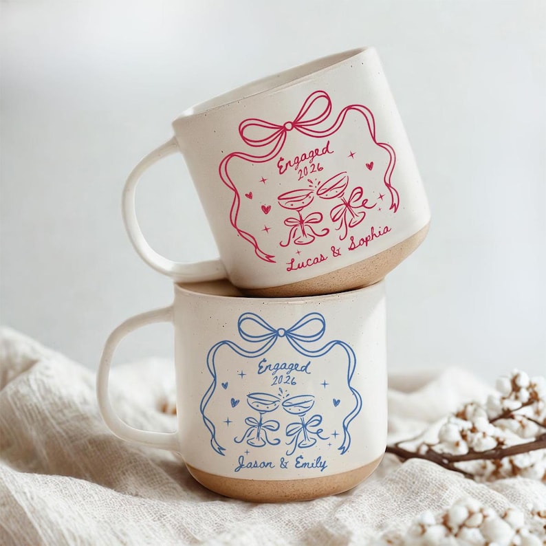 Personalized Engagement Mug, Custom Names & Year Coffee Cup, Engaged 2026 Gift for Couple, Bride and Groom Mug, Romantic Keepsake