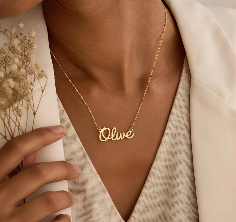 Custom Dainty Minimalist Name Necklace 18K Gold Personalized Script Name Jewelry Gift for Her
