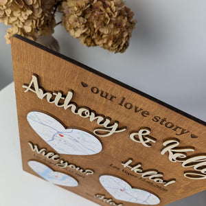 Hello Will You I Do Map Frame: Where We Met Gift, 5th Anniversary Wood Plaque