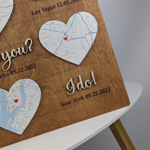 Hello Will You I Do Map Frame: Where We Met Gift, 5th Anniversary Wood Plaque