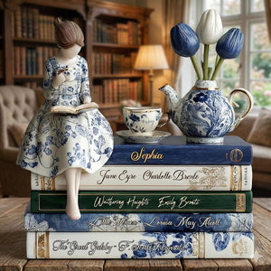 Personalized Book Shaped Acrylic Plaque, Custom Name Book Reading Girl Plaque, Book Home Decor Statue, Gift For Book Lover