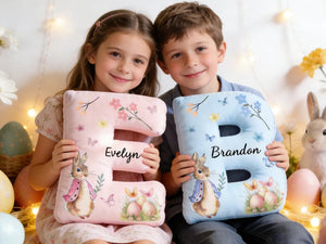 Personalized Easter Bunny Pillow,Custom Letter Shaped Decor,Spring Home Decoration,Kids Easter Gift