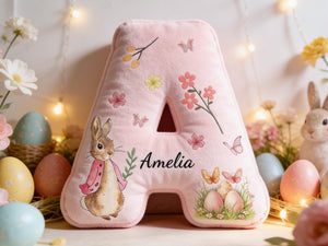 Personalized Easter Bunny Pillow,Custom Letter Shaped Decor,Spring Home Decoration,Kids Easter Gift