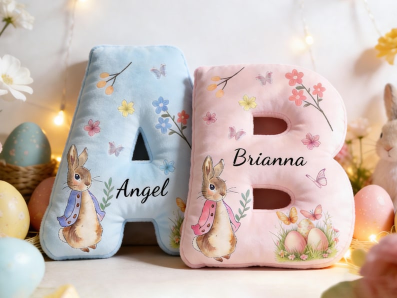 Personalized Easter Bunny Pillow,Custom Letter Shaped Decor,Spring Home Decoration,Kids Easter Gift