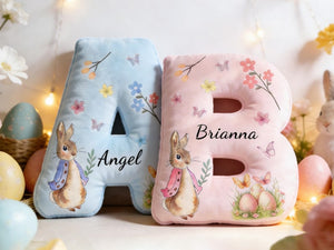 Personalized Easter Bunny Pillow,Custom Letter Shaped Decor,Spring Home Decoration,Kids Easter Gift