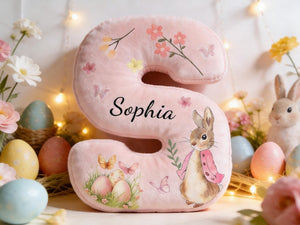 Personalized Easter Bunny Pillow,Custom Letter Shaped Decor,Spring Home Decoration,Kids Easter Gift