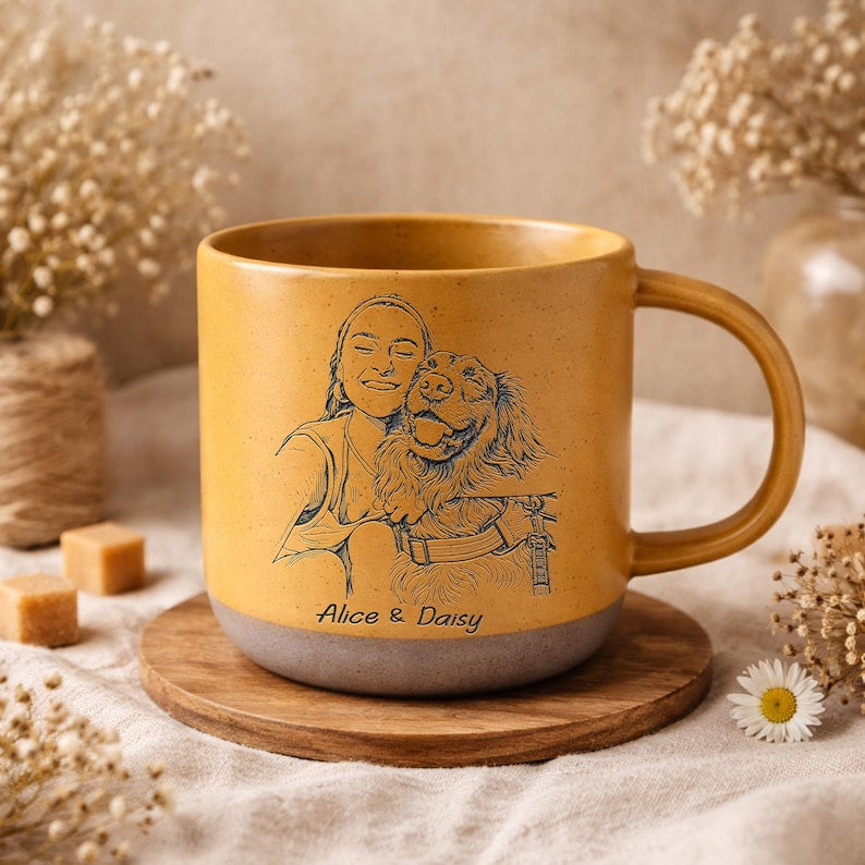 Engraved Ceramic Mug, Custom Portrait, Custom Photo Mug